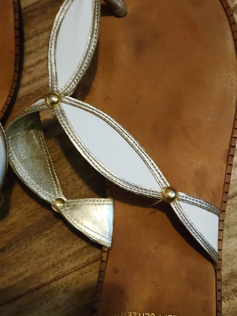 Lilly Pulitzer White and Gold Leather Thong Sandals - Picture 6 of 7
